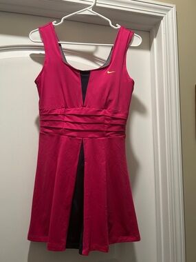 Nike Hot Pink Tennis Dress with Navy Insets and Yellow Swoosh